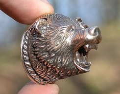 BERSEKER, bear pendant with early medieval ornaments, bronze