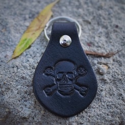 BLACK SKULL, keyring, leather