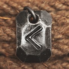 KENAZ, forged iron rune pendant