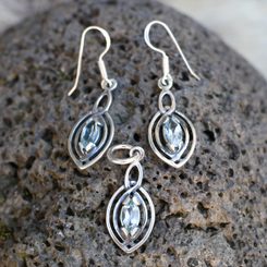 MAIA pendant and earrings, silver, blue topaz