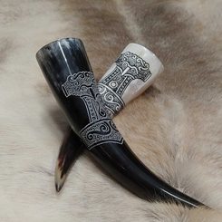 Thor's Hammer, engraved drinking horn