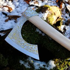 VALKNUT etched Viking Axe  - gold plated