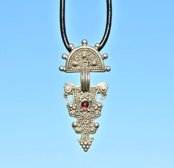 EAGLE HEADS, early medieval fibula - type pendant, silver 925