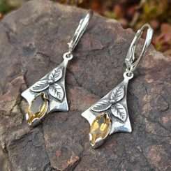 SHAMROCK, earrings, silver 925, citrine