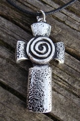 CELTIC CROSS with SPIRAL, pendant, metal alloy silver plated + leather cord