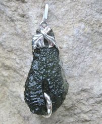 QUERCUS, raw moldavite pendant, sterling silver