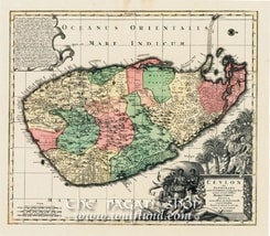 CEYLON,Tobias Conrad Lotter 1717 to 1777 historical map, replica