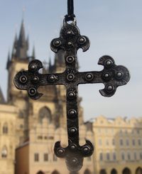 LARGE MONASTIC CROSS, hand casted talisman, tin alloy