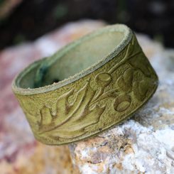 Feuilles de chêne, bracelet en cuir - vert
