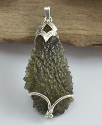 CRESSIDA, raw moldavite pendant, sterling silver