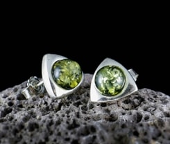 TERRA, boucles d'oreilles en ambre, vert, argent