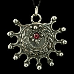 DEVANA, Slavic solar pendant, silver - garnet