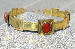 ARTHUR, noble medieval brass crown, red agate