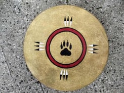 SHAMAN INDIAN DRUM, WOLF TRACK and EAGLE FEATHERS 40 cm