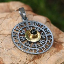 VEGVISIR, runes, pendant, silver, Moldavite
