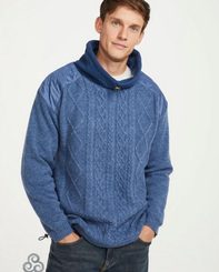 Men's Cowl Neck Sweater with Fleece Cowl Collar - Aran, Ireland