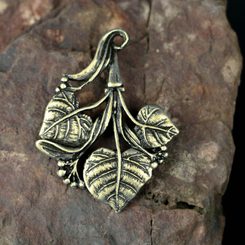 LIME LEAVES, Slavic Tree, pendant, zinc, antique brass