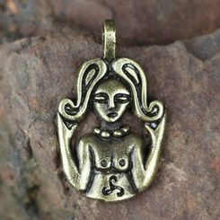 CELTIC GODDESS, zinc pendant, antique brass