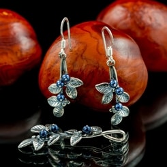 Blueberries, jewellery set, silver