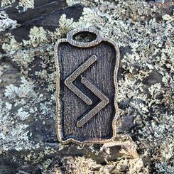 JERA, Anglo-Saxon Futhark Rune Pendant, zinc ant. brass