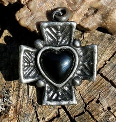 CROSS, black heart, pendant