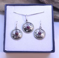 ANTICA ROMA, sterling silver jewelry set, ruby