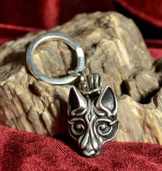 VIKING WOLF HEAD, silver plated keychain by Wulflund