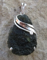 GALATEA, raw moldavite pendant, sterling silver