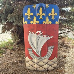 Pavise shield of Paris, hand-painted wooden medieval shield