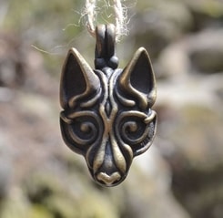 VIKING WOLF HEAD, tin pendant by Wulflund, brass plated