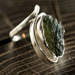 Natürliche Moldavit, Ring, Silber 925