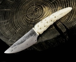 JOKUL, hand forged knife, carved antler