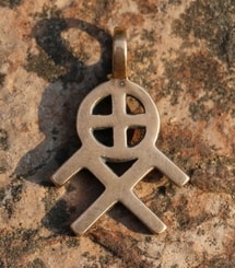 SUN AND HEAVENLY HORSES SYMBOL, bronze pendant