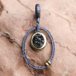 OMEGA silver pendant with MOLDAVITE, gold plated