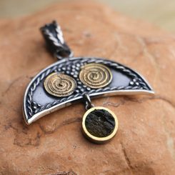 LUNA with MOLDAVITE Slavic women's pendant, gold-plated silver