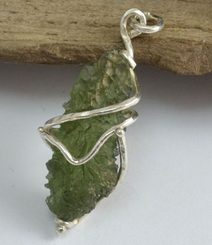 PORTIA, raw moldavite pendant, sterling silver