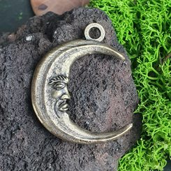 MOON with face, amulet, zinc, old brass