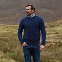 Traditional Aran Sweater Ireland Pacific Blue