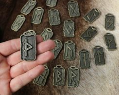 AMULET RUNES - Futhark, wholesale set, zinc, ant. brass