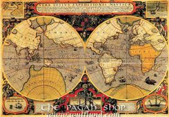 WORLD 1595, HONDIO, expeditions to America, historical map, replica