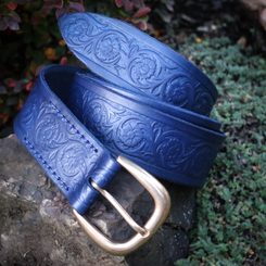 FLORES, Leather Belt blue