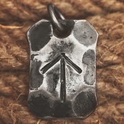 TEIWAZ, forged iron rune pendant, iron