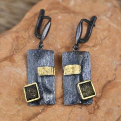 BOUCLES D'OREILLES Sirael - Moldavite, argent