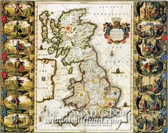 BRITISH ISLES 1616, historical map, replica