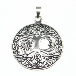 SUN and MOON in LIVING TREE, silver pendant