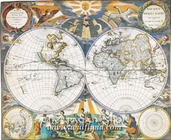 WORLD 1670, Pieter Goos, historical map, replica