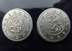 Borivoj II. Denar, mittelalterliche Münze, Zinnreplik