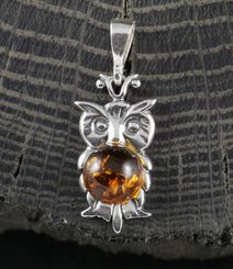 HIBOU, ambre, pendentif, argent