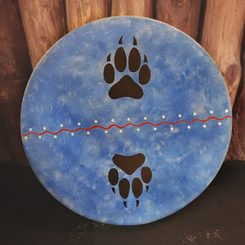 SHAMAN INDIAN DRUM, WOLF TRACKS 40 cm