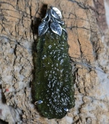 Leafy Moldavite Pendant, sterling silver